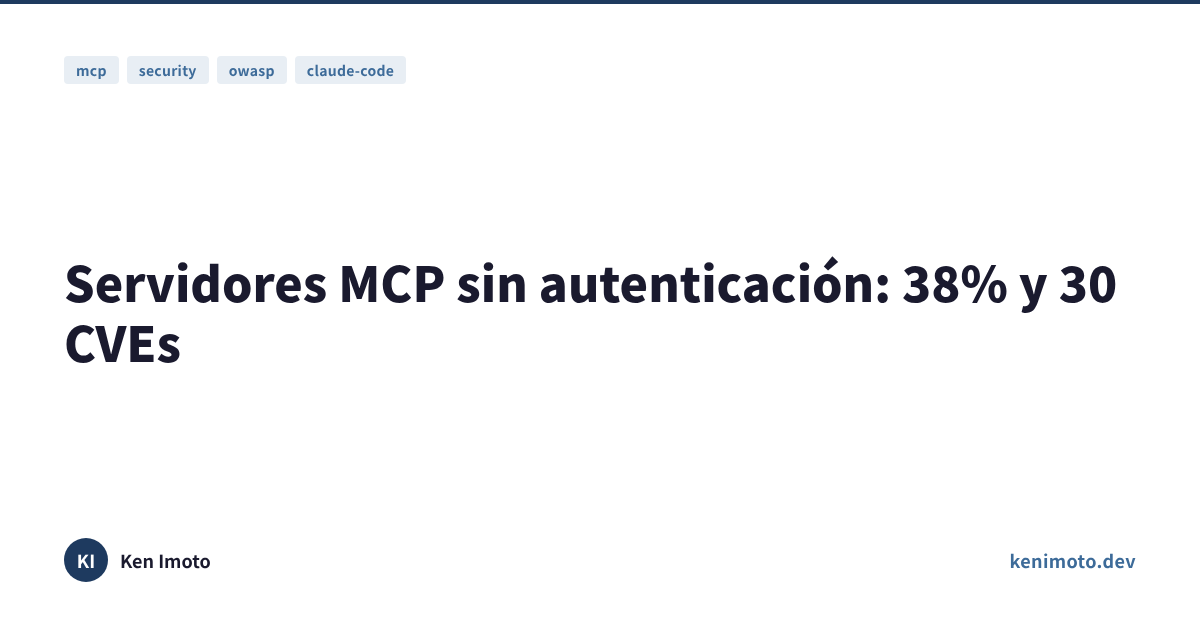 Servidores MCP sin autenticación: 38% escaneados, 30 CVEs en 60 días