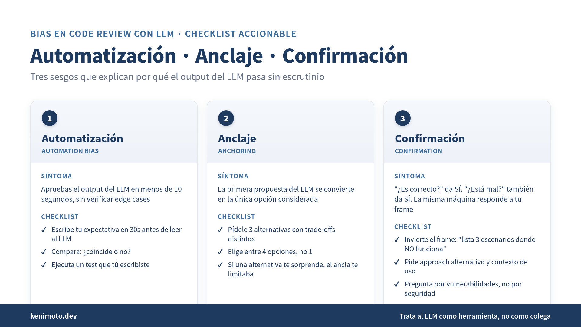 Tres sesgos, tres listas de verificación