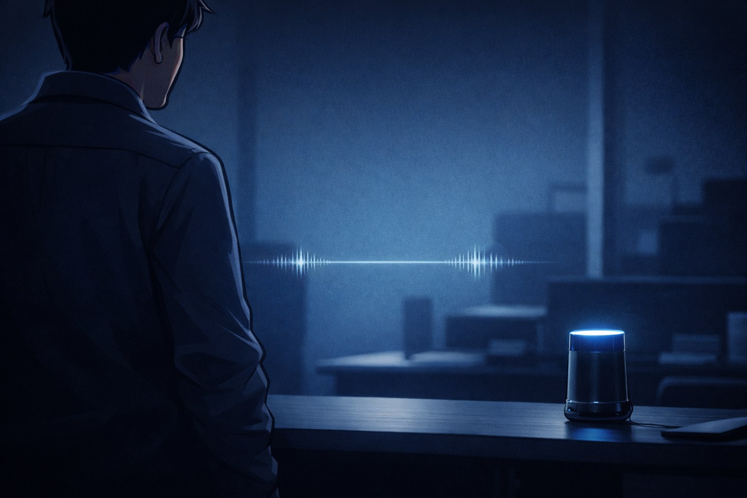 The silence after speaking to an AI device in a dark office, and the unease that starts at the 0.3-second wall